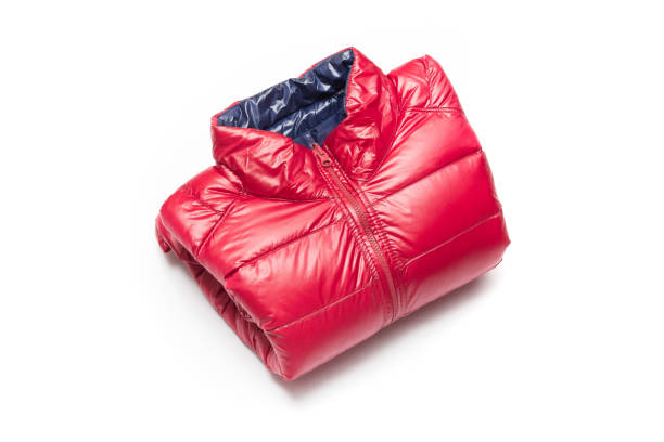 istock Folded blue and red full zipper windbreaker down jacket 1222696987