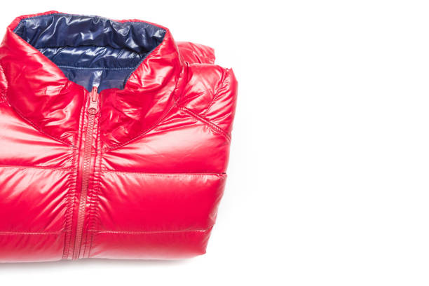 istock Folded blue and red full zipper windbreaker down jacket 1222697029