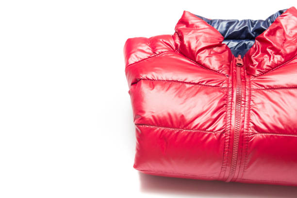 istock Folded blue and red full zipper windbreaker down jacket 1222697215