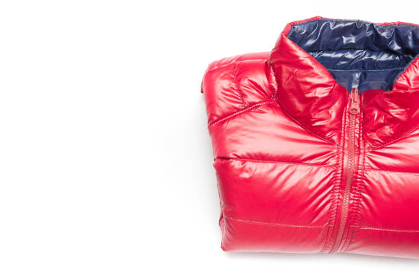 istock Folded blue and red full zipper windbreaker down jacket 1222697285