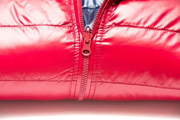 istock Folded blue and red full zipper windbreaker down jacket 1222697385