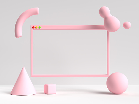 3d rendering white pink scene blank frame user interface abstract geometric shape
