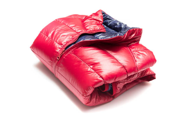 istock Folded blue and red full zipper windbreaker down jacket 1222697545