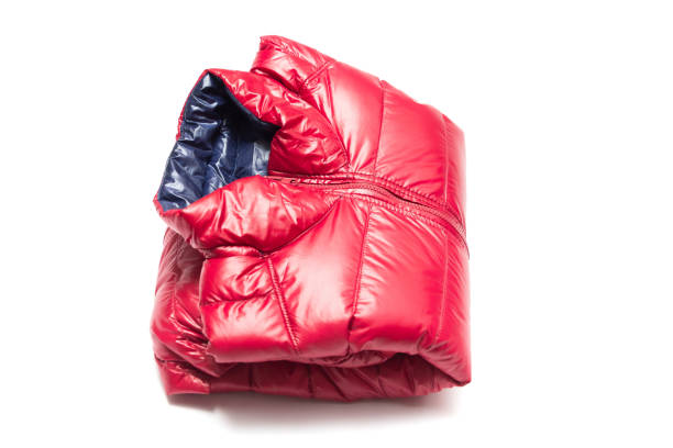 istock Folded blue and red full zipper windbreaker down jacket 1222698081