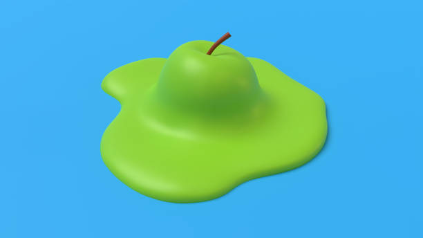 abstrakcyjne stopione zielone jabłko. surrealistyczna koncepcja zdrowego odżywiania. obraz renderowania 3d. - apple fruit surreal bizarre zdjęcia i obrazy z banku zdjęć