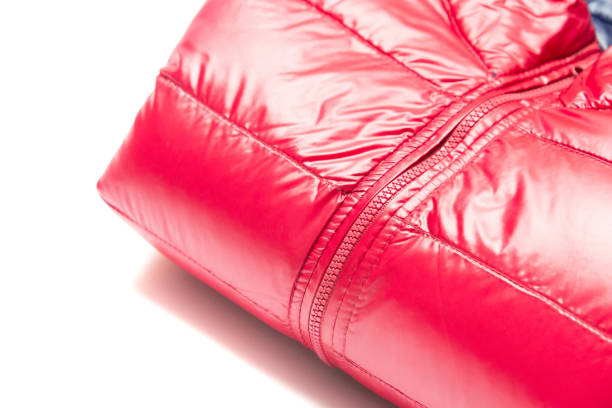 istock Folded blue and red full zipper windbreaker down jacket 1222698246