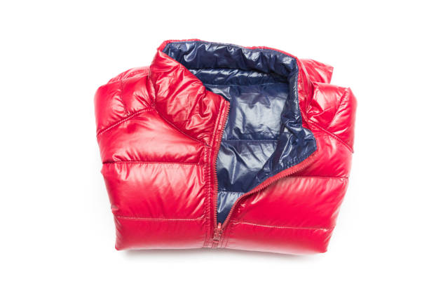 istock Folded blue and red full zipper windbreaker down jacket 1222698288