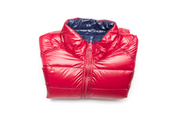 istock Folded blue and red full zipper windbreaker down jacket 1222698344