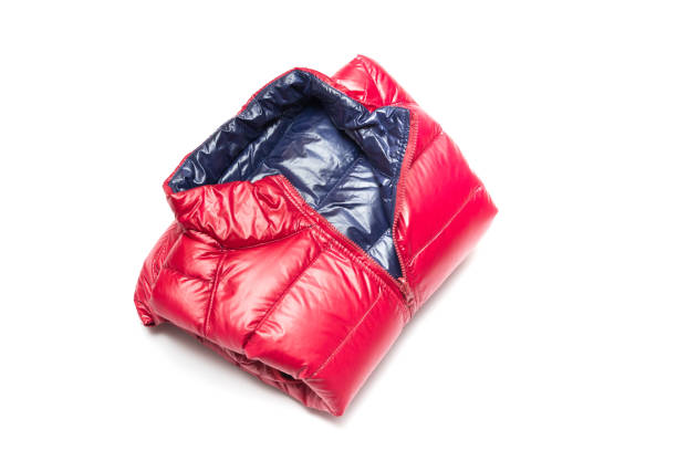 istock Folded blue and red full zipper windbreaker down jacket 1222698443
