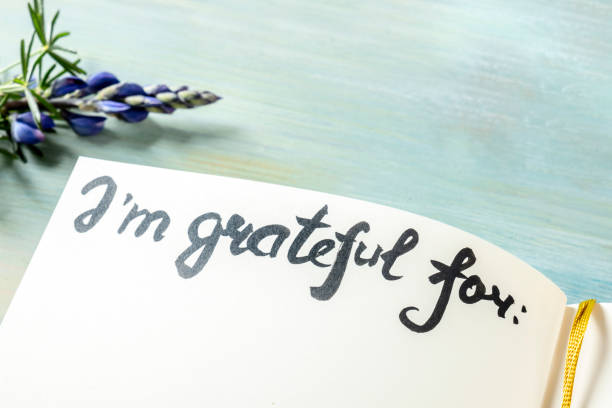 istock Gratitude journal with a flower, with the handwritten phrase I am grateful for 1222699330