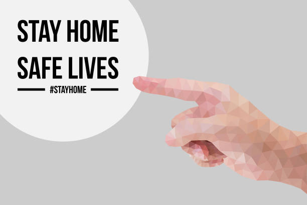 istock Polygon hand pointing Stay home safe lives. Quarantine yourself while COVID-19 pandemic 1222701356