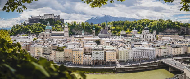 istock Vacation in Salzburg: Salzburg old city with fortress and cathedral in spring, Austria 1222703473
