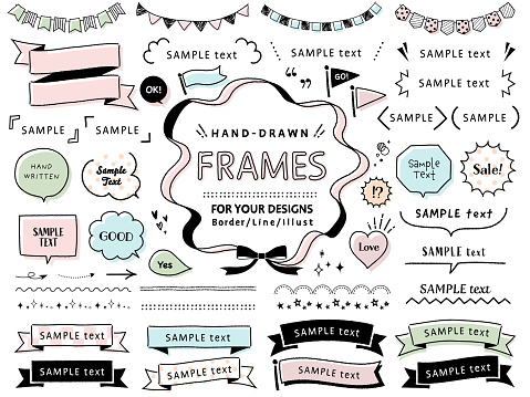 Hand drawn vector sketch set of speech bubbles  / mono line design templates / for doodle, comic, design, banner, icon etc /  isolated on white background.