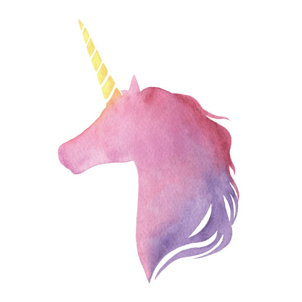 Watercolor Unicorne Vector illustration of unicorn with purple color. unicorn stock illustrations