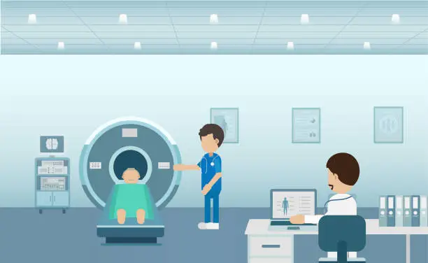 Vector illustration of Doctor with patient in mri scanner