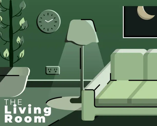 Vector illustration of Monotone Living Room Vector Stock Illustration.