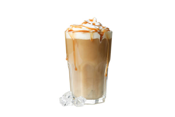 istock Iced coffee with poured cream isolated on white background 1222717501