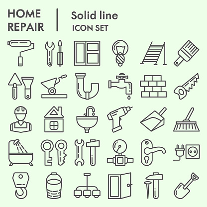 Home repair line icon set, renovation symbols set collection or vector sketches. Construction signs set for computer web, the linear pictogram style package isolated on white background, eps 10