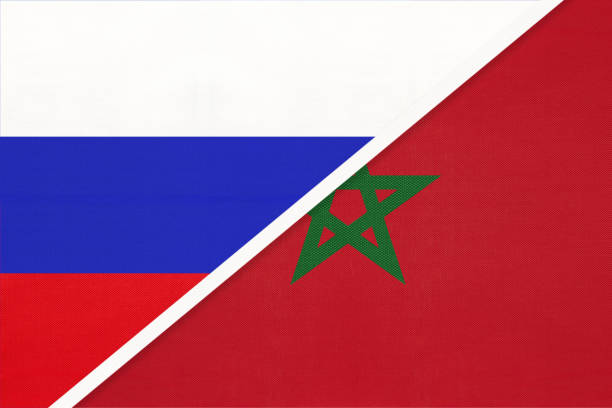 istock Russia vs Morocco symbol of two national flags. Relationship between African and Asian countries. 1222720109