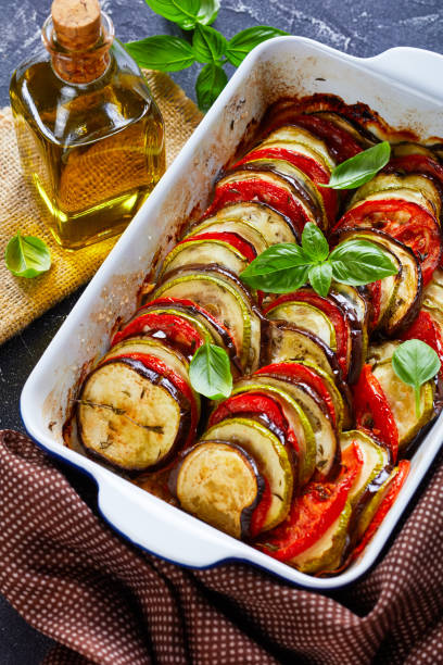 istock tian provencal, baked vegetable side dish in a baking dish 1222720352