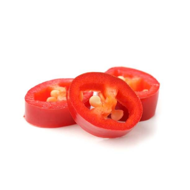 istock Chilli pepper slices isolated on white background 1222720383