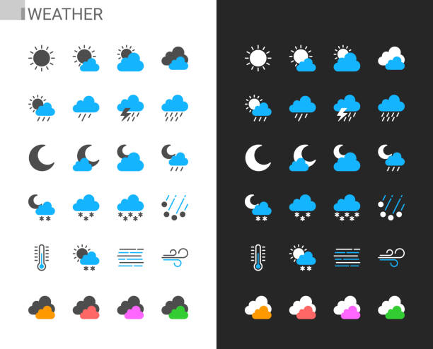 illustrazioni stock, clip art, cartoni animati e icone di tendenza di icone meteo tema chiaro e scuro. 48x48 pixel perfetto. - sun weather symbol computer icon