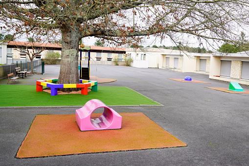 Preschool building schoolyards children exterior with kids playground