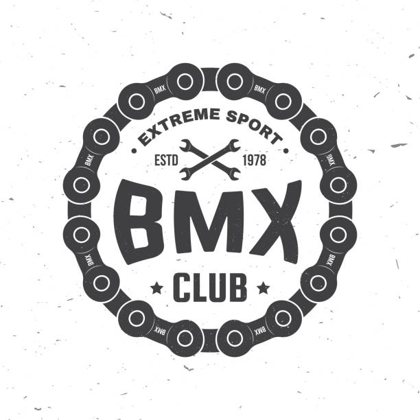 Bmx extreme sport club badge. Vector. Concept for shirt, logo, print, stamp, tee with sprocket, chain. Vintage typography design with bmx sprocket and chain silhouette. Bmx extreme sport club badge. Vector illustration. Concept for shirt, logo, print, stamp, tee with sprocket, chain. Vintage typography design with bmx sprocket and chain silhouette. bmx racing stock illustrations