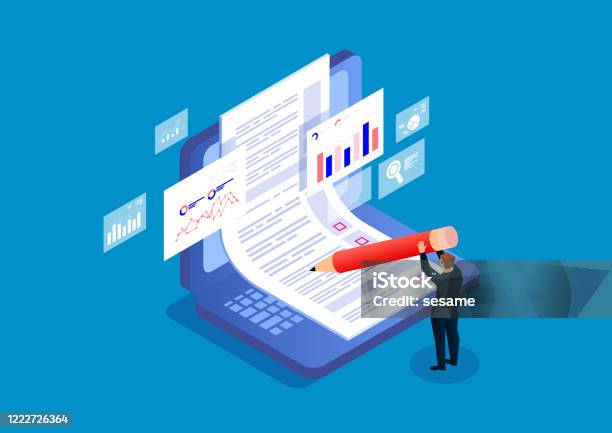 Online Exams Questionnaires Online Recruitment Stock Illustration - Download Image Now - Document, Isometric Projection, Technology