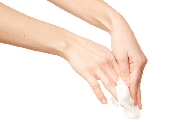 istock Cleaning hands with antibacterial wet wipes 1222727070
