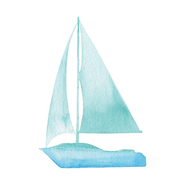 ilustrações, clipart, desenhos animados e ícones de logotipo do veleiro aquarela - veleiro luxo