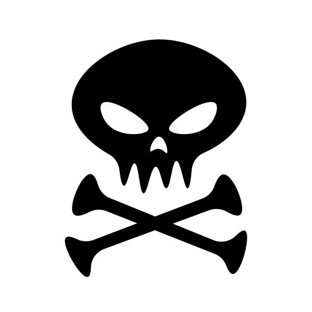 인간의 두개골 실루엣 디자인 - skull and crossbones toxic substance halloween human bone stock illustrations