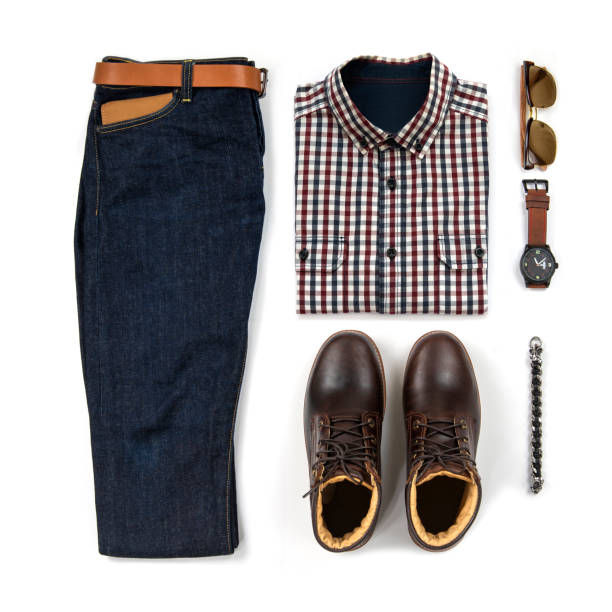 istock Men's casual outfits set isolated on white background, Top view 1222728562