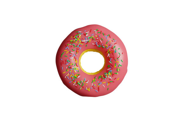 istock Pink Glazed Donut with Sprinkles Isolated on White Background. Top-Down View. 3D rendering 1222729494
