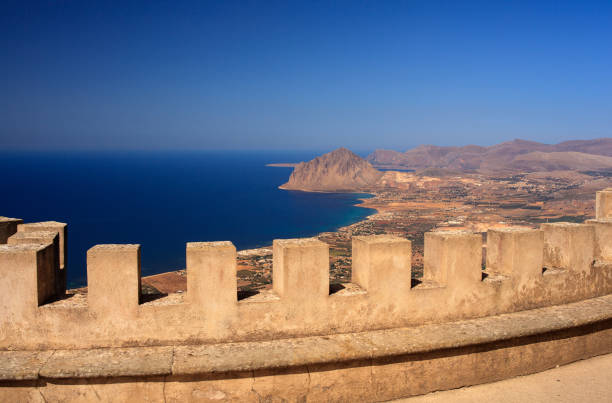 View of the Cofano Mountain in Erice, Trapani. Sicily
