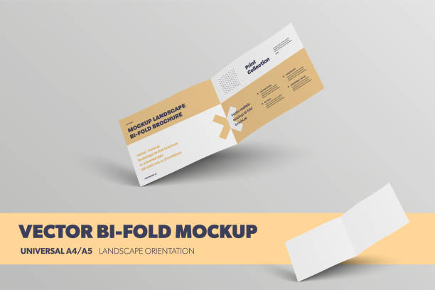 istock Mockup of vector unfolded landscape bifold, inside, isolated on background. Abstract brochure business brochure template for presentation design. 1222730793