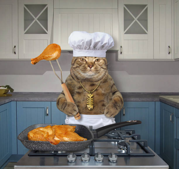 istock Cat cooks roasted chicken legs 2 1222730964