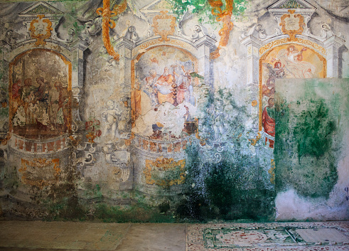 View of the frescoes of the Carmine church in Erice