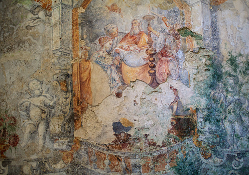 View of the frescoes of the Carmine church in Erice