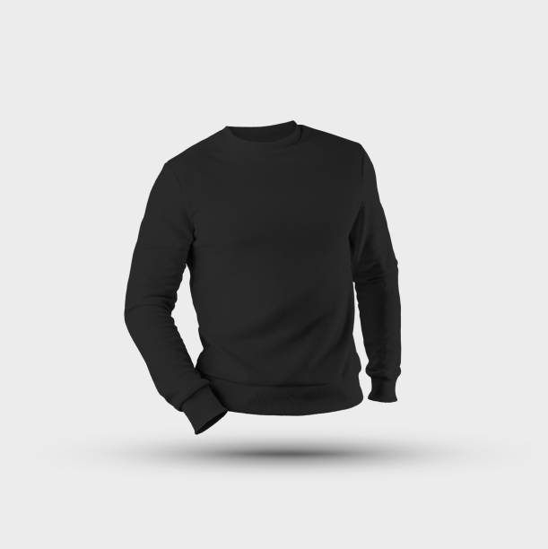 istock Mockup black pullover 3D rendering, male blank sweatshirt isolated on a white background. 1222731165