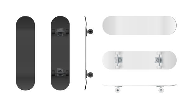 istock Skateboard template. Realistic black and white skateboard mockup. Vector illustration isolated on white background 1222732029