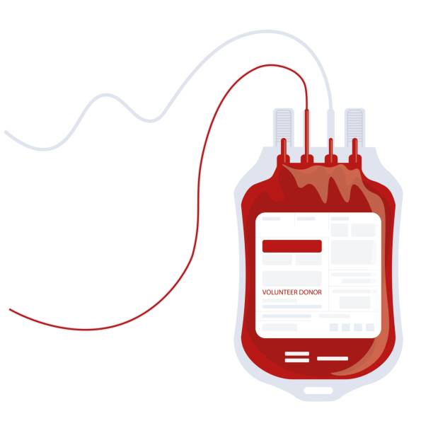 ilustrações de stock, clip art, desenhos animados e ícones de a blood donation bag with tubes and a label. - blood bag