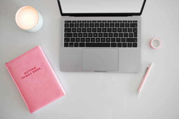 istock Top view of notebook and laptop 1222733446