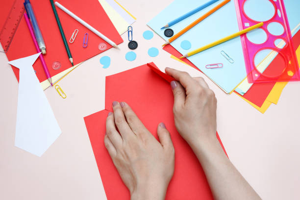 istock Making greeting card for Father's Day. art project. DIY concept. Step-by-step photo instruction. Step 4 1222734332