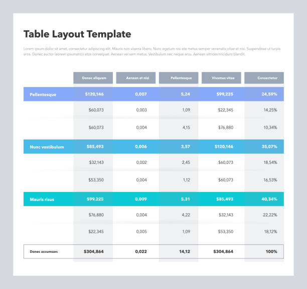 istock Modern business table layout template with the total sum row and place for your content 1222736762