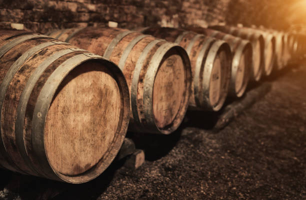 istock Wine barrels in wine-vaults in order 1222737180