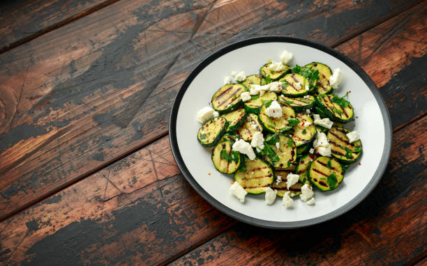 istock Warm salad with grilled zucchini, garlic and herbs 1222739540