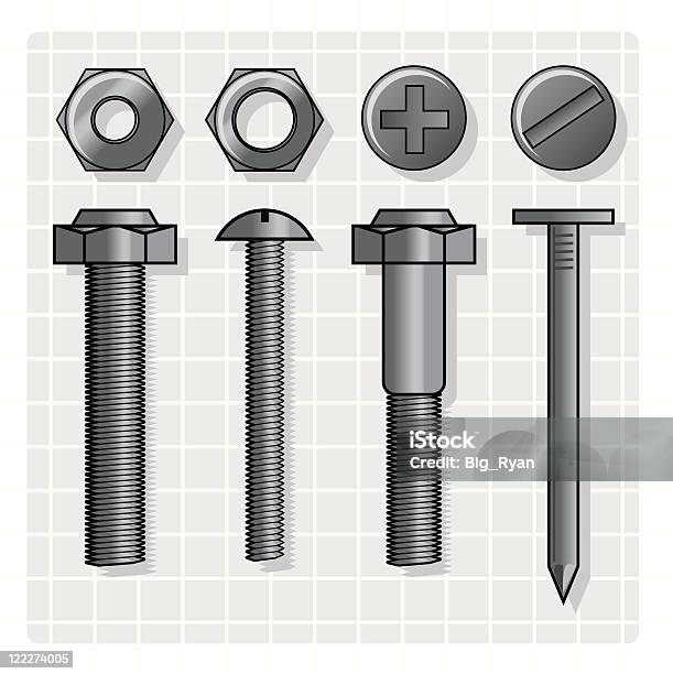 Nakrętki I Śruby - Stockowe grafiki wektorowe i więcej obrazów Nakrętka - Nakrętka, Wkręt, Bez ludzi