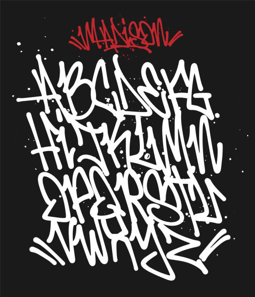 illustrazioni stock, clip art, cartoni animati e icone di tendenza di marker graffiti font illustrazione vettoriale tipografia scritta a mano - graffiti fonts