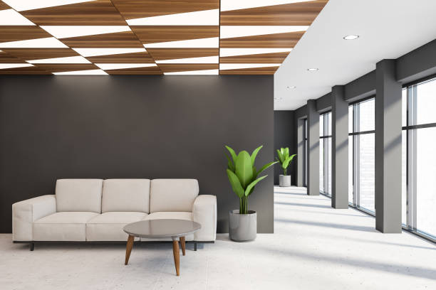 istock Gray office waiting room with white sofa 1222740378